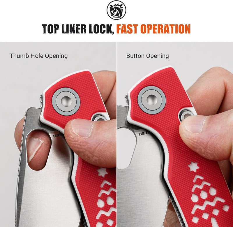 Vosteed Porcupine EDC Pocket Knife - 2.99" 14C28N Satin Blade - Top Liner Lock, Red & White G10 Handle - Camping, Hiking Knives - A2617 - Image 4